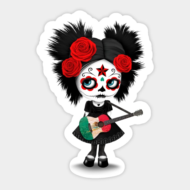 Sugar Skull Girl Playing Mexican Flag Guitar Sticker by jeffbartels
